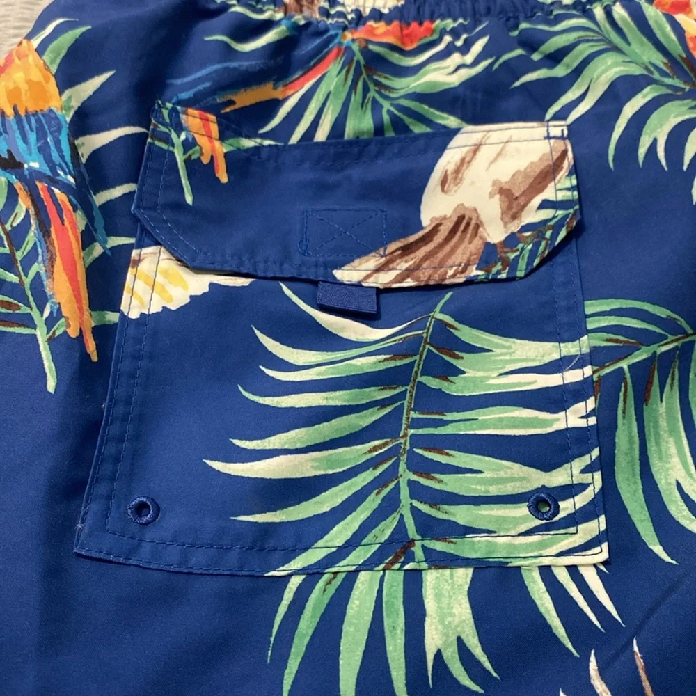 Caribbean Swim Trunks Mens 1XB Blue Tropical‎ Parrot Print Beach Cruise Pool NWT